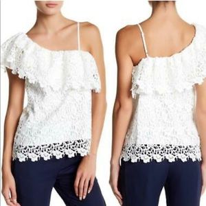NWT J.O.A. Layered One Shoulder Lace Top - White